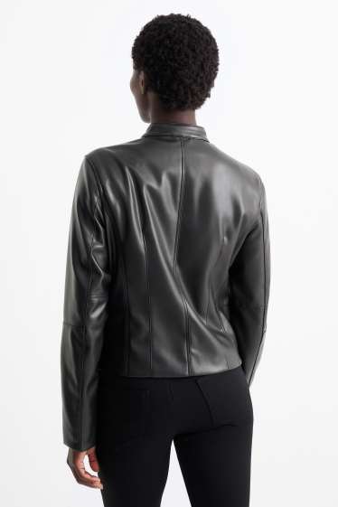 Damen - Bikerjacke - Lederimitat - schwarz