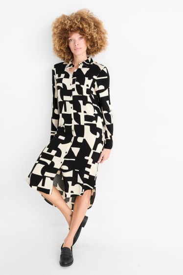 Dona - Vestit camiser de viscosa - estampat - negre/beix