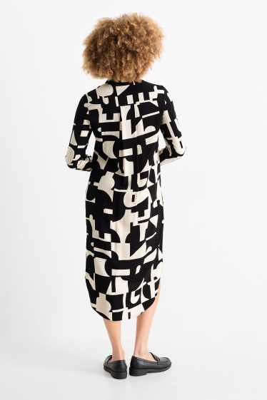 Dona - Vestit camiser de viscosa - estampat - negre/beix