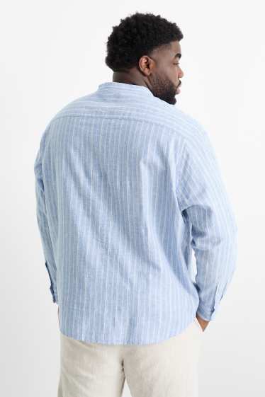 Hommes - Chemise - regular fit - col montant - lin mélangé - à rayures - bleu clair