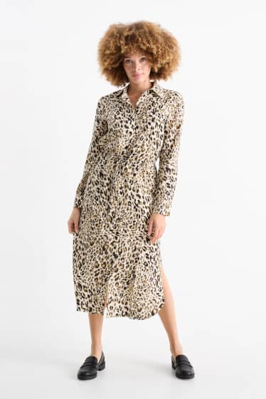 Femmes - Robe-chemisier - imprimé léopard - texturé - beige clair