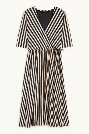 Femmes - Robe croisée - à rayures - beige