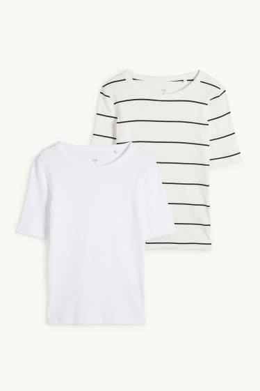 Femmes - Lot de 2 - T-shirts - côtelés - blanc