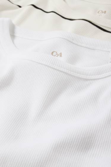 Femmes - Lot de 2 - T-shirts - côtelés - blanc