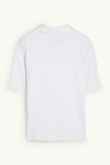 Women - Polo shirt - ribbed - cremewhite