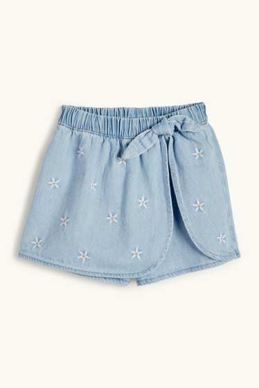 Kinderen: meisjes - Bloem - jeansskort - jeansblauw