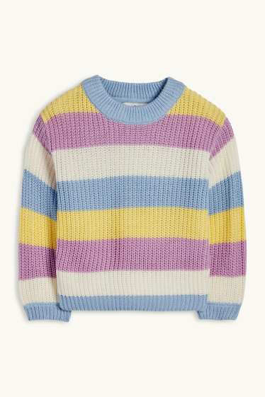 Enfants filles - Pull - côtelé - à rayures - blanc crème