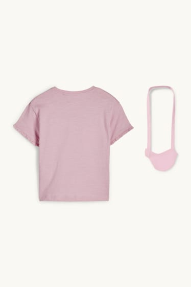 Bambine - Fiore e uccello - set - maglia a maniche corte e borsa - 2 pezzi - viola chiaro