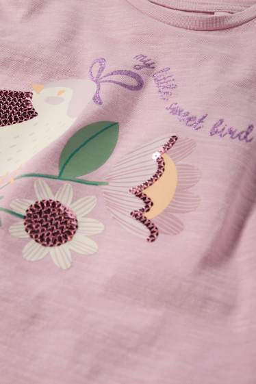 Bambine - Fiore e uccello - set - maglia a maniche corte e borsa - 2 pezzi - viola chiaro