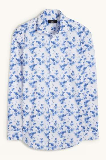 Bărbați - Cămașă office - slim fit - guler italian - cu model - alb