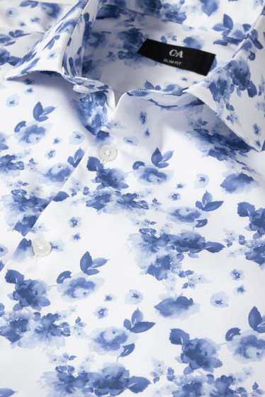 Bărbați - Cămașă office - slim fit - guler italian - cu model - alb