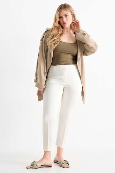 Femmes - Pantalon de toile - mid waist - tapered fit - blanc crème