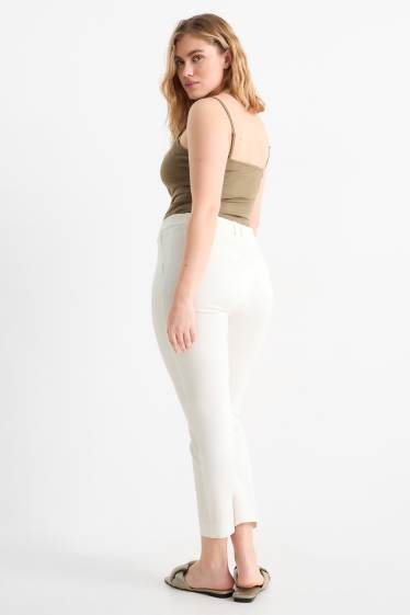 Femmes - Pantalon de toile - mid waist - tapered fit - blanc crème