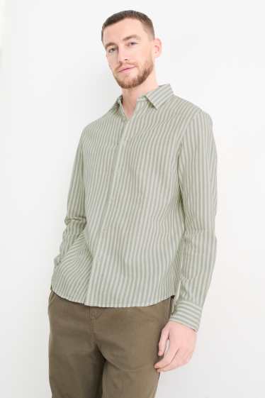 Hommes - Chemise avec teneur en lin - regular fit - col kent - à rayures - vert