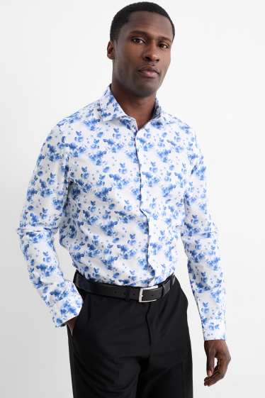 Bărbați - Cămașă office - slim fit - guler italian - cu model - alb