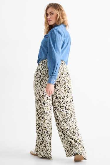 Dames - Pantalon - high waist - wide leg - luipaardprint - licht beige