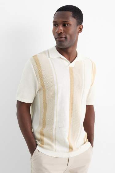 Hommes - Polo en maille - à rayures - texturé - taupe