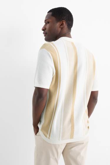 Hommes - Polo en maille - à rayures - texturé - taupe