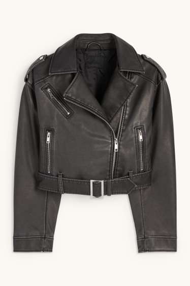Femmes - Blouson motard - matière synthétique - noir