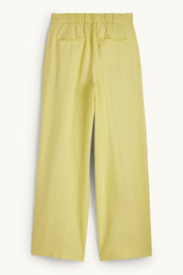 Donna - Pantaloni di lino - vita alta - gamba ampia - giallo