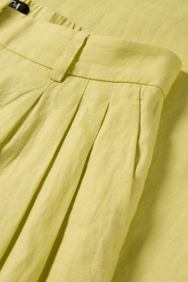 Donna - Pantaloni di lino - vita alta - gamba ampia - giallo
