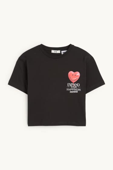 Dámské - Krátké tričko - SmileyWorld® - černá