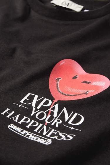 Dámské - Krátké tričko - SmileyWorld® - černá