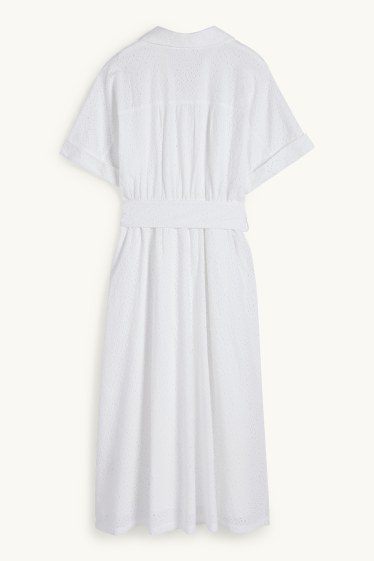 Donna - Vestito a blusa con cintura - broderie anglaise - bianco