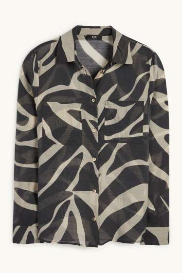 Women - Blouse - patterned - black / beige