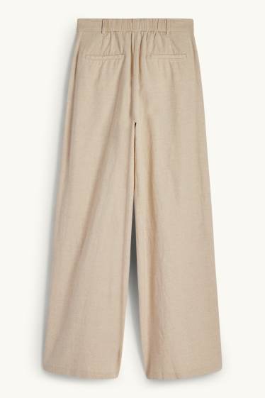 Damen - Stoffhose - High Waist - Wide Leg - Leinen-Mix - hellbeige