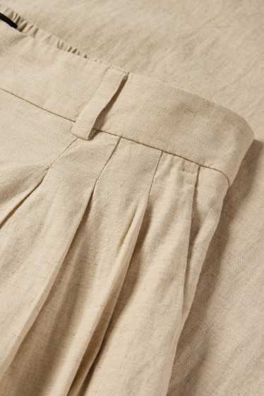 Damen - Stoffhose - High Waist - Wide Leg - Leinen-Mix - hellbeige