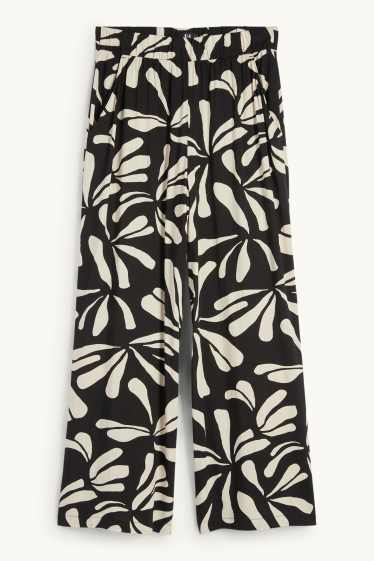 Femmes - Pantalon en toile - high waist - wide leg - à motif - noir / beige