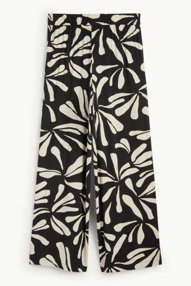 Femmes - Pantalon en toile - high waist - wide leg - à motif - noir / beige