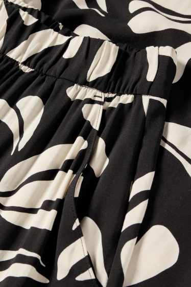 Femmes - Pantalon en toile - high waist - wide leg - à motif - noir / beige