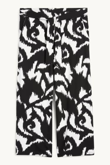 Women - Jersey trousers - high waist - wide leg - patterned - black / white