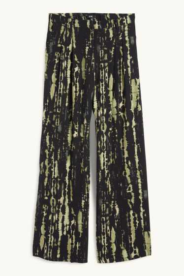 Dona - Pantalons de tela - high waist - wide leg - amb motiu - verd fosc / negre