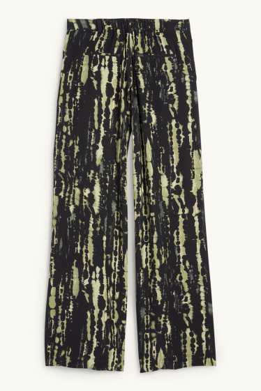 Dona - Pantalons de tela - high waist - wide leg - amb motiu - verd fosc / negre