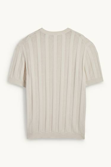 Men - Knitted jumper - short sleeve - ribbed - light beige