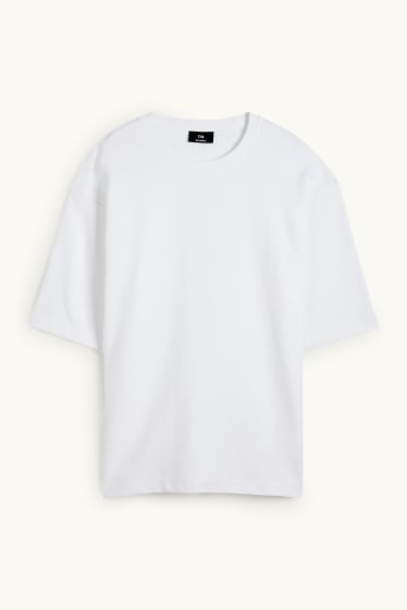Hommes - T-shirt - relaxed fit - côtelé - blanc