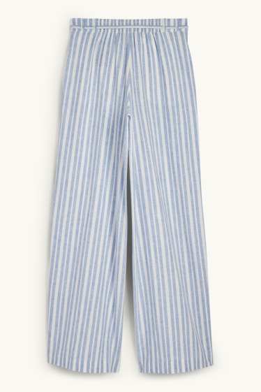 Femmes - Pantalon en toile - high waist - wide leg - lin mélangé - à rayures - bleu clair