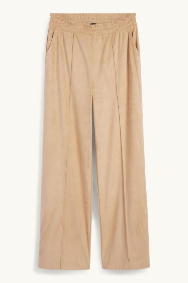 Damen - Stoffhose - Mid Waist - Straight Fit - Velourslederimitat - beige