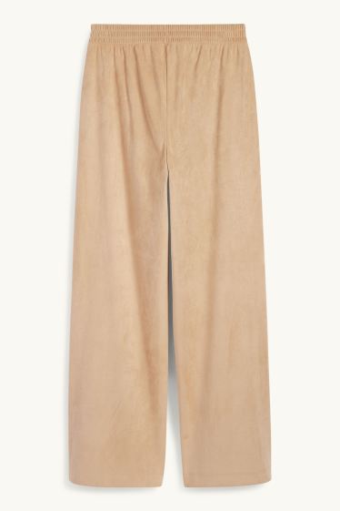 Damen - Stoffhose - Mid Waist - Straight Fit - Velourslederimitat - beige
