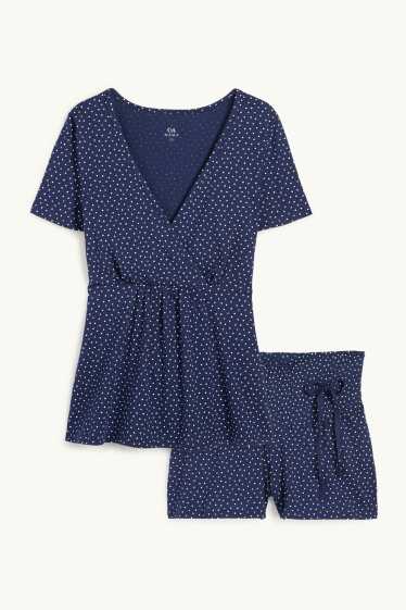 Femmes - Pyjashort d’allaitement - à pois - bleu foncé