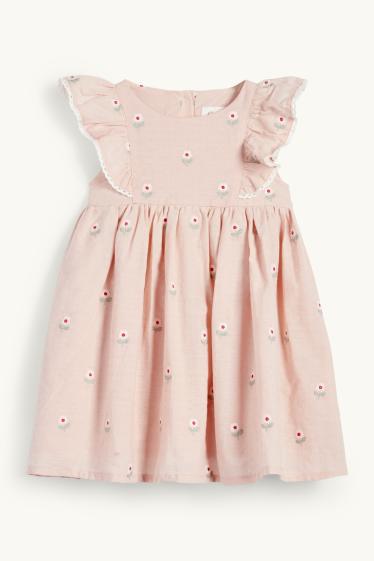 Miminka - dívky - Šaty pro miminka - s květinovým vzorem - strukturované - růžová
