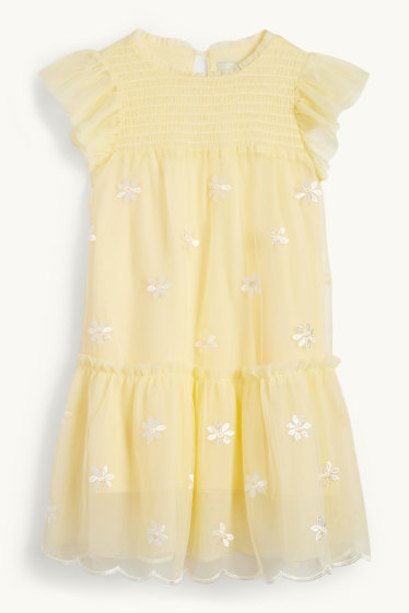 Enfants filles - Robe - à fleurs - jaune