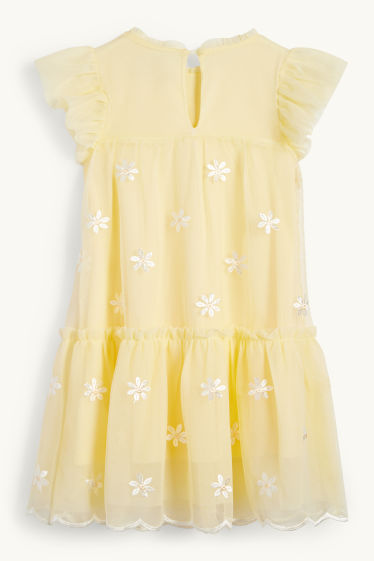 Enfants filles - Robe - à fleurs - jaune