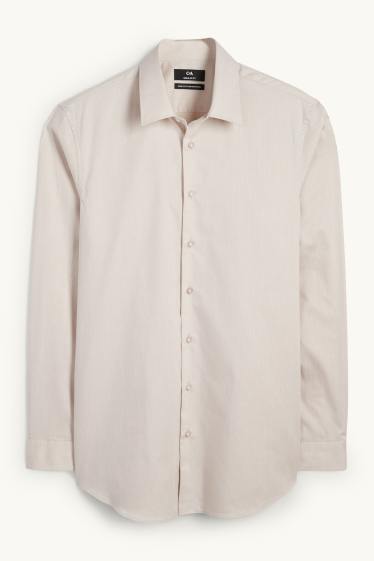 Hommes - Chemise de bureau - regular fit - col kent - facile à repasser - texturé - beige clair