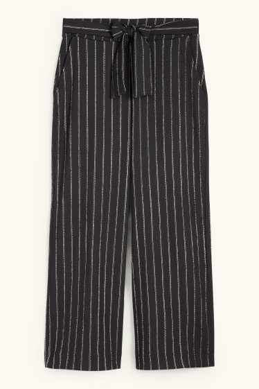 Women - Jersey trousers - mid-rise waist - wide leg - striped - textures - black