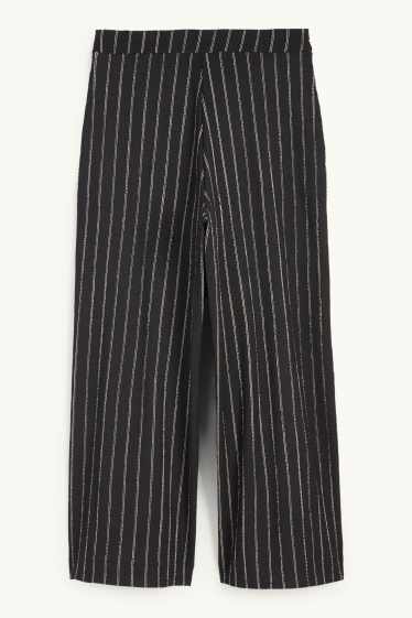 Women - Jersey trousers - mid-rise waist - wide leg - striped - textures - black