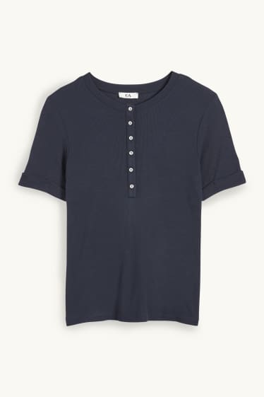 Femmes - Haut Henley - slim fit - finition côtelée - bleu foncé